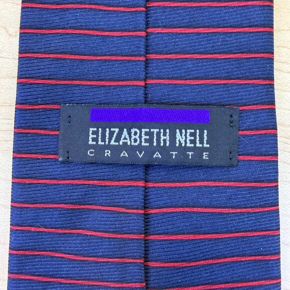 Elizabeth Nell Blue Silk Striped Tie With Red Detail Classic Necktie Made In USA - Picture 2 of 8